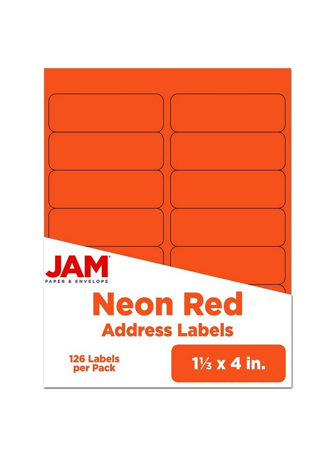 جام بايبر ملصقات عناوين الشحن من JAM PAPER - مستطيلة - 1 1/3 × 4 - أحمر نيون غامق/برتقالي - 126/عبوة - Image 1
