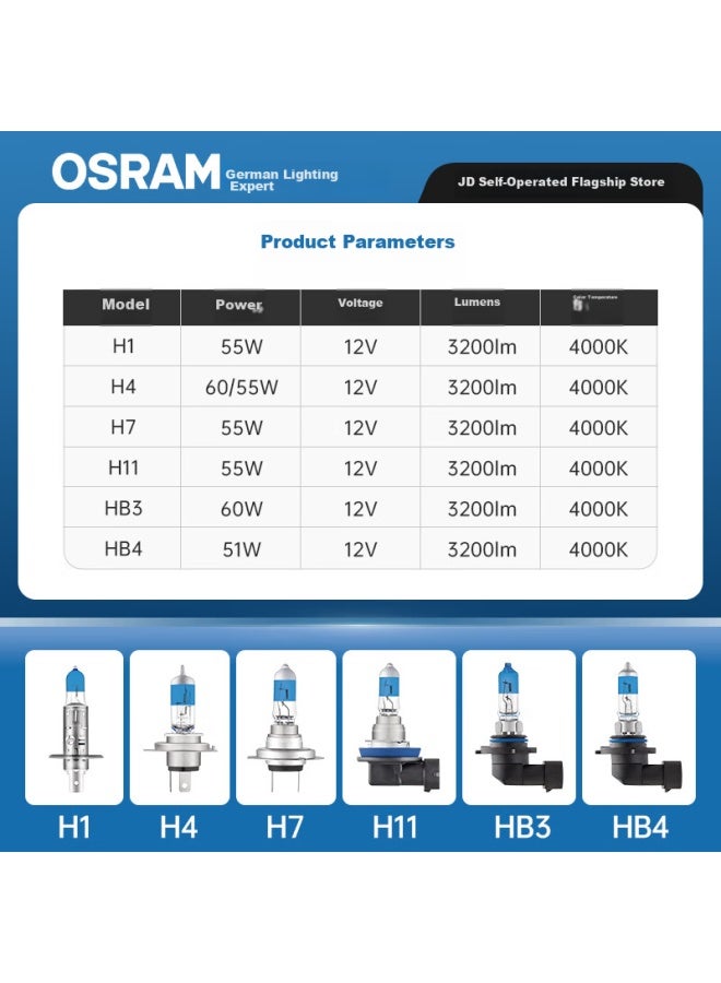 Osram Automotive Headlights, High Beam, Low Beam, Halogen Lamp, Bright White Blue Hb3, 12v 60w - Image 4