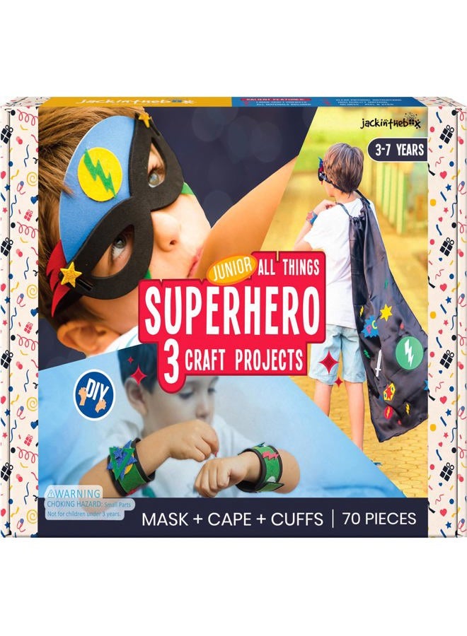 jackinthebox Superhero DIY Dress up Art and Craft Kit | Make a Cape, Mask and Cuffs | Best Gift for Boys Ages 5 6 7 8 Years | 3 Craft Projects in 1 Box - Image 1