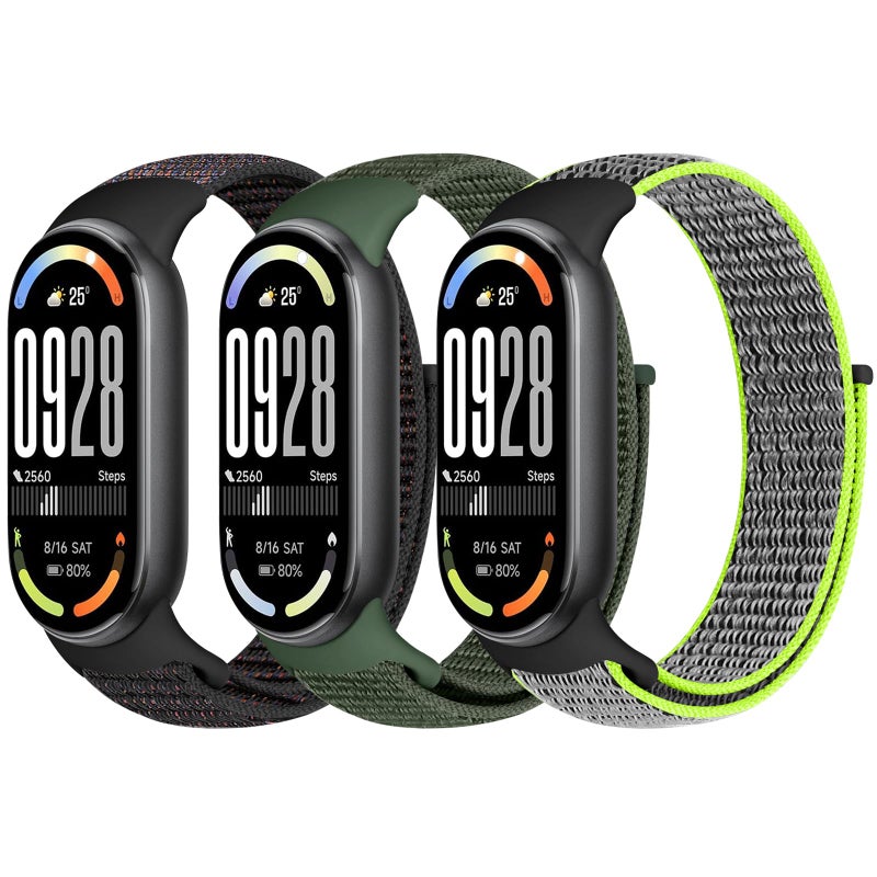 Bcuckood Nylon Sport Band Compatible with Xiaomi Smart Band 10/9/8 for Women Men, Soft Adjustable Breathable Sport Loop Watch Strap Replacement Wristband for Xiaomi Mi Band 10/9/8, 3pcs - Image 1