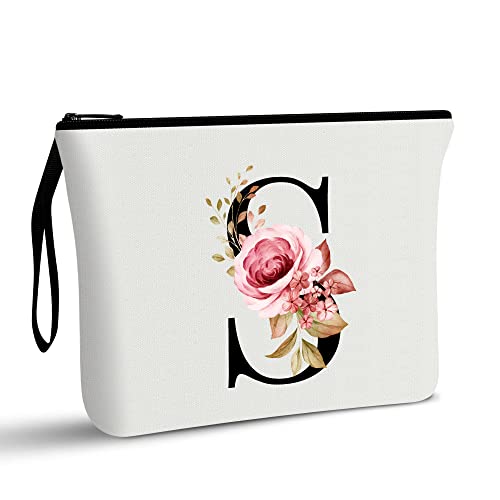 Vavabox A-Z Personalized Makeup Bag, Birthday Gifts for Women Mom, Gifts for Best Friend, Bride Bridesmaid Cosmetic bag (S, White) - Image 1