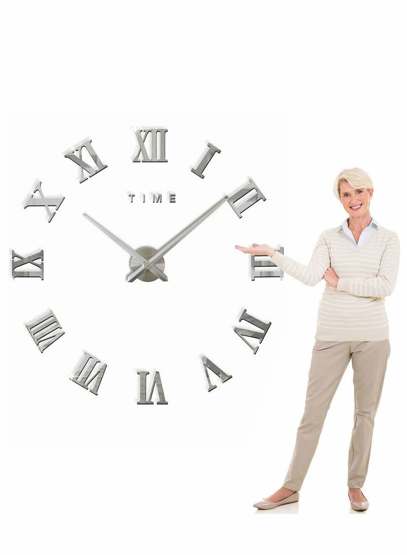 Captaintech Large 3D DIY Wall Clock Giant Roman Numerals Frameless Mirror Big Home Decoration Modern Stickers for Living Room Bedroom Office - Image 2