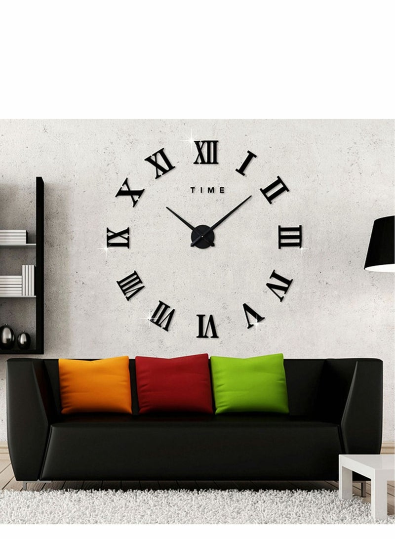 Captaintech Large 3D DIY Wall Clock Giant Roman Numerals Frameless Mirror Big Home Decoration Modern Stickers for Living Room Bedroom Office - Image 3