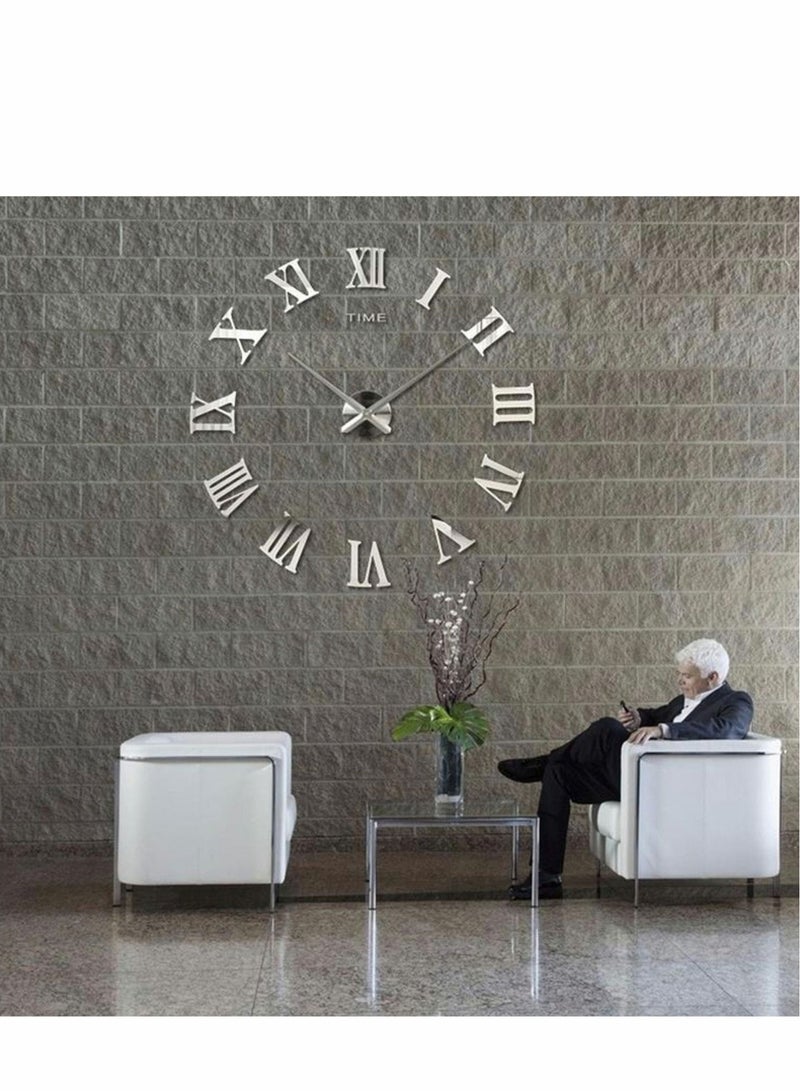 Captaintech Large 3D DIY Wall Clock Giant Roman Numerals Frameless Mirror Big Home Decoration Modern Stickers for Living Room Bedroom Office - Image 4