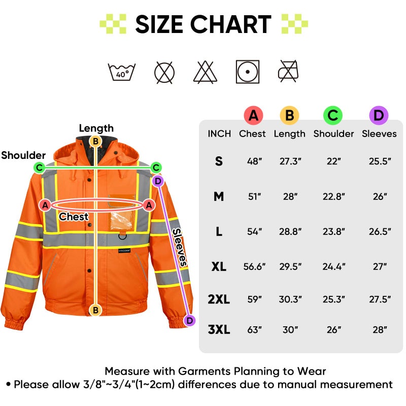 TICONN Waterproof Safety Bomber Jacket, Winter Rain Jacket Hi Vis Reflective, ANSI Class 3 Work Rain Coat (Orange, M) - Image 5