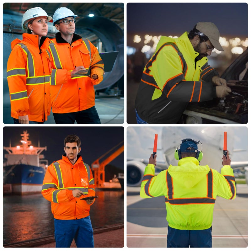 TICONN Waterproof Safety Bomber Jacket, Winter Rain Jacket Hi Vis Reflective, ANSI Class 3 Work Rain Coat (Orange, M) - Image 2