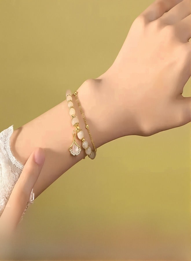 Double-layer ginkgo leaf bracelet for women, a niche design with a light luxury and high-end feel, is a gift for your girlfriend - Image 4