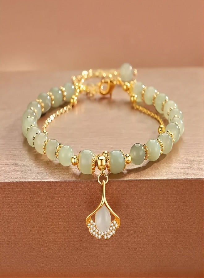 Double-layer ginkgo leaf bracelet for women, a niche design with a light luxury and high-end feel, is a gift for your girlfriend - Image 3