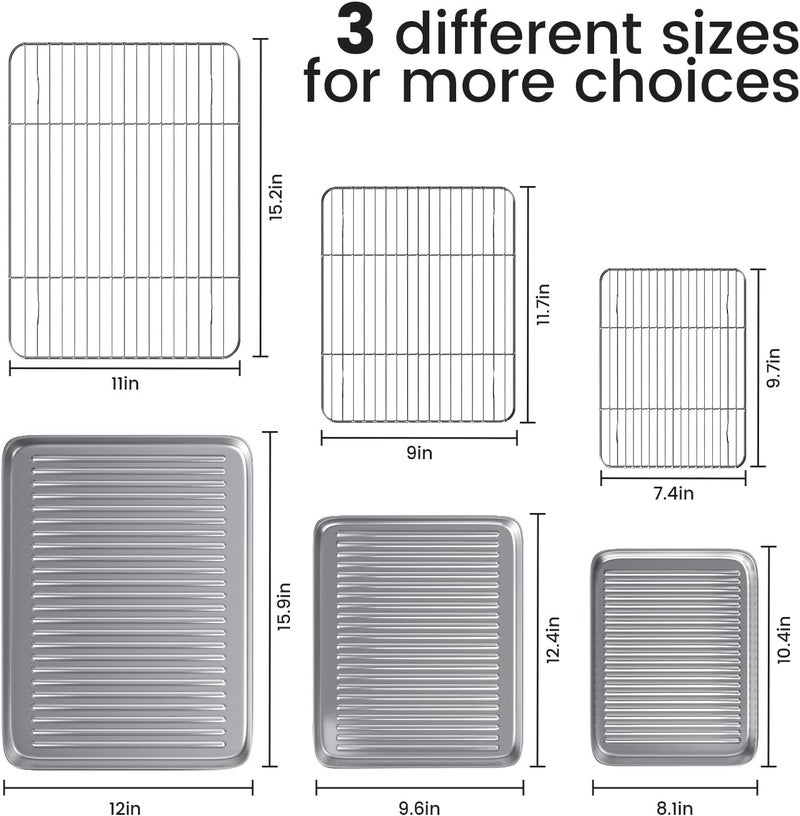 Rottay مجموعة صينية خبز مع رف سلكي: 3 صواني خبز + 3 رفوف تبريد للطهي والخبز - صواني بيكون غير لاصقة من الفولاذ المقاوم للصدأ، مقاومة للحرب والتشوه وخالية من الصدأ - Image 2