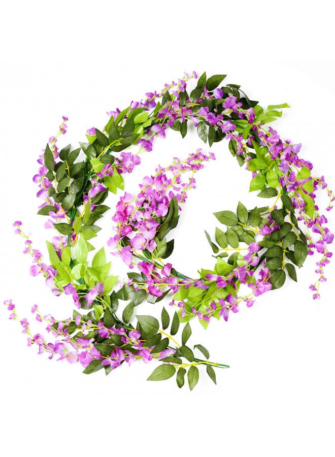 DearHouse 4Pcs 6.6Ft/Piece Artificial Flowers Silk Wisteria Garland Artificial Wisteria Vine Rattan Silk Hanging Flower for Home Garden Outdoor Ceremony Wedding Arch Floral Decor - Image 4
