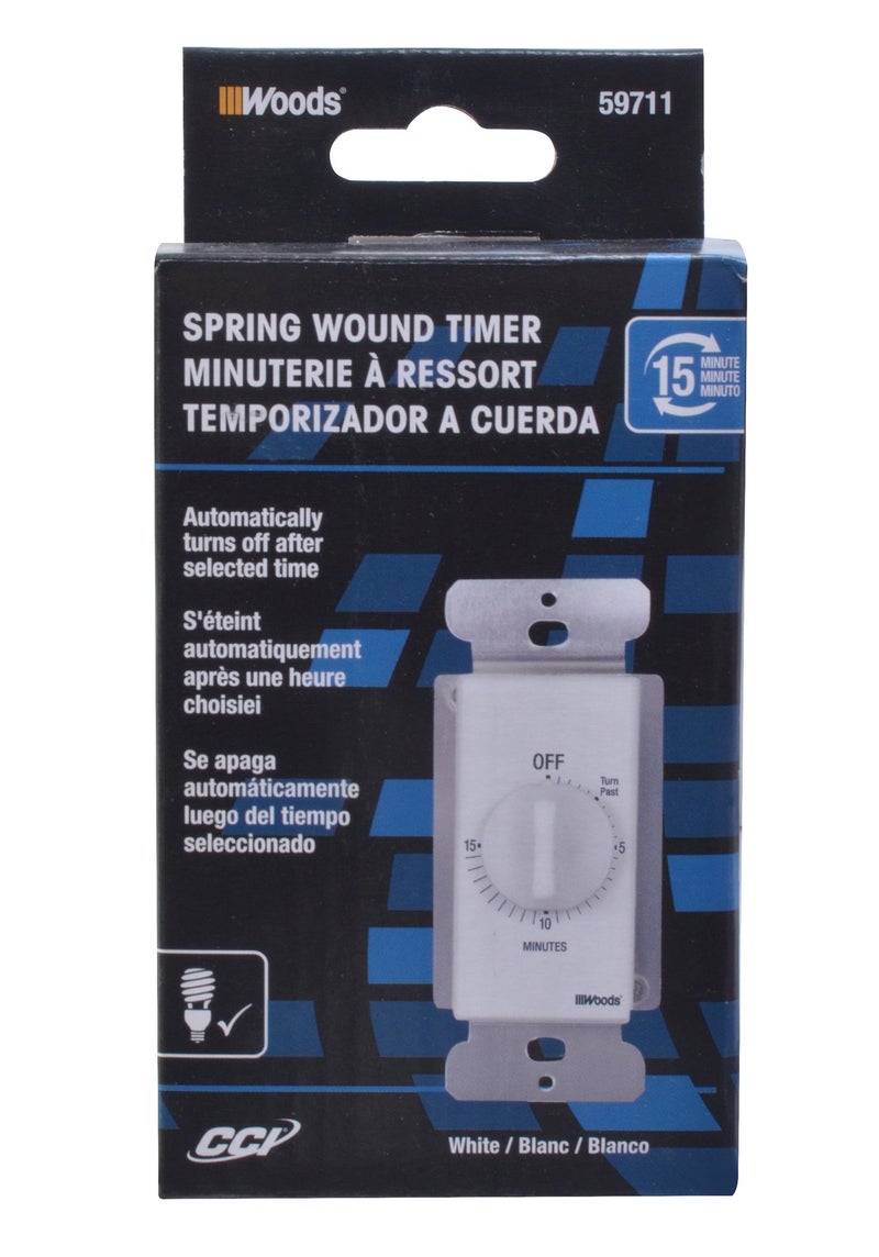 Woods 59711 In-Wall 15 Minute Spring Wound Timer, White - Image 2