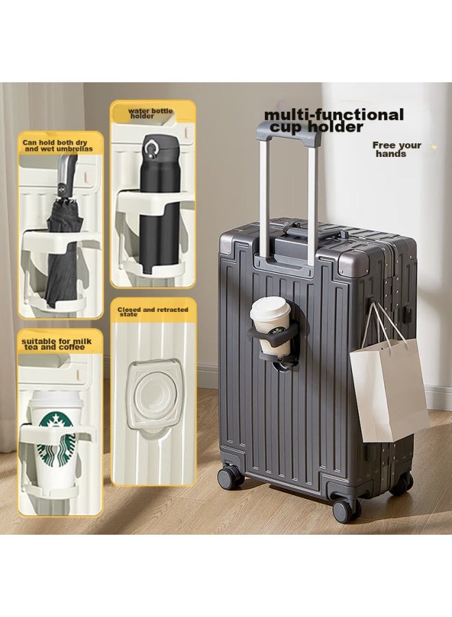Soo Aluminum Frame Suitcase, Stylish Trolley Case, Small Travel Luggage, Password Lock, Carry-on Case With Cup Holder, Gray, 20 Inches - Image 1