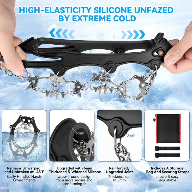 TOSELBAI Ice Cleats for Shoes and Boots 32-Spike Stainless Steel Anti-Slip Crampons,Microspikes for Hiking (Medium) - Image 4