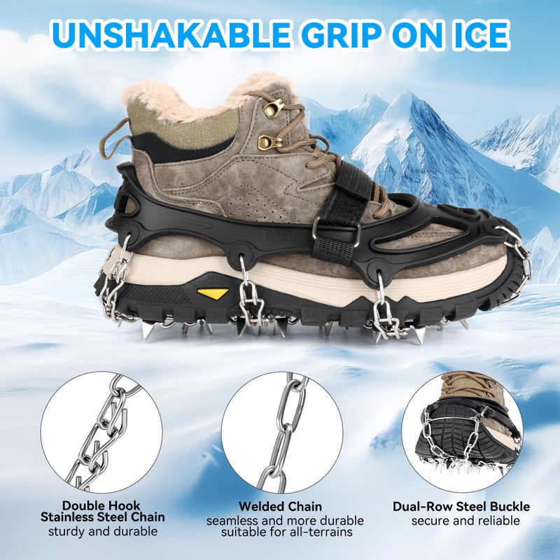 TOSELBAI Ice Cleats for Shoes and Boots 32-Spike Stainless Steel Anti-Slip Crampons,Microspikes for Hiking (Medium) - Image 3