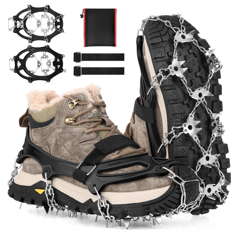 TOSELBAI Ice Cleats for Shoes and Boots 32-Spike Stainless Steel Anti-Slip Crampons,Microspikes for Hiking (Medium) - Image 1
