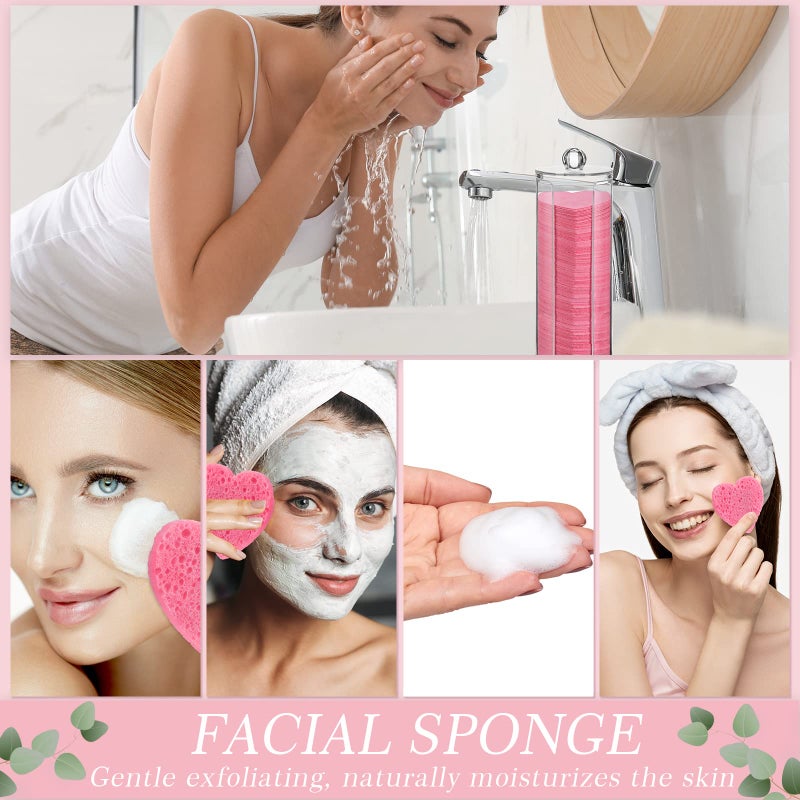 Sieral 120 Pcs Compressed Facial Sponges with Container Disposable Face Sponge Pads for Washing Face Cleansing Exfoliating Esthetician Makeup Removal(Heart,Pink) - Image 5