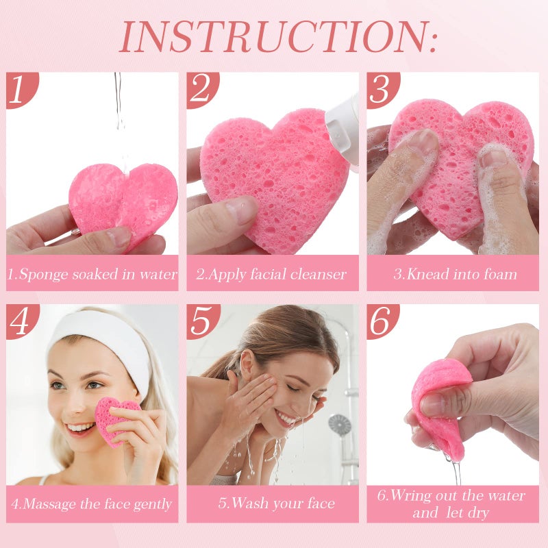Sieral 120 Pcs Compressed Facial Sponges with Container Disposable Face Sponge Pads for Washing Face Cleansing Exfoliating Esthetician Makeup Removal(Heart,Pink) - Image 4