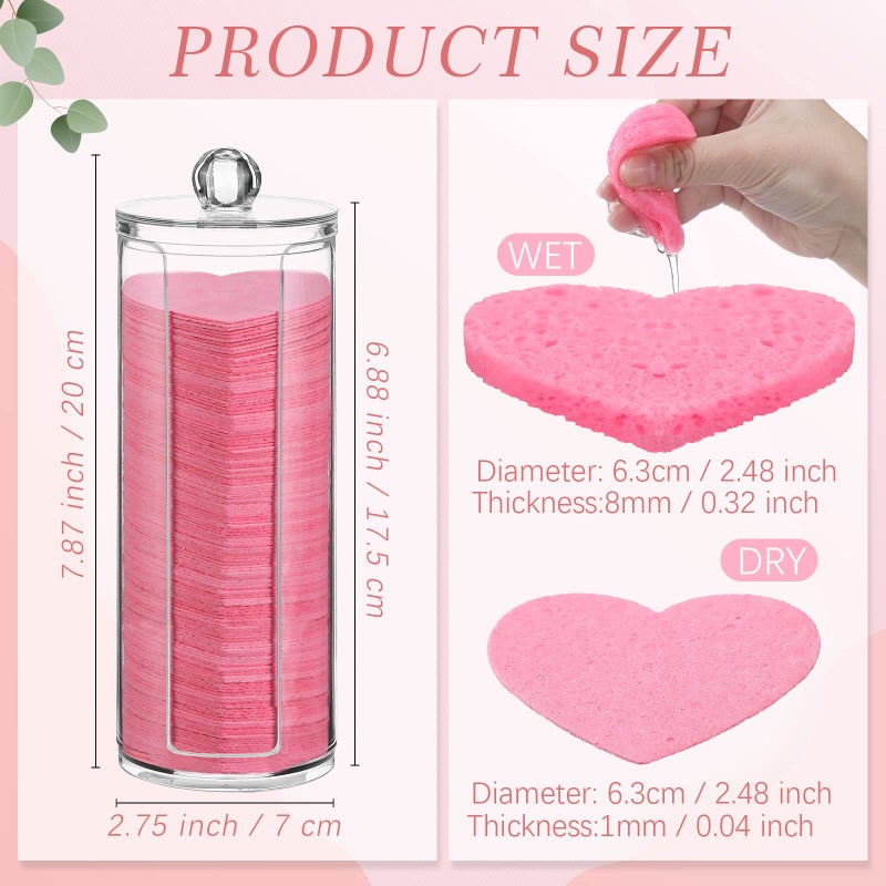 Sieral 120 Pcs Compressed Facial Sponges with Container Disposable Face Sponge Pads for Washing Face Cleansing Exfoliating Esthetician Makeup Removal(Heart,Pink) - Image 2