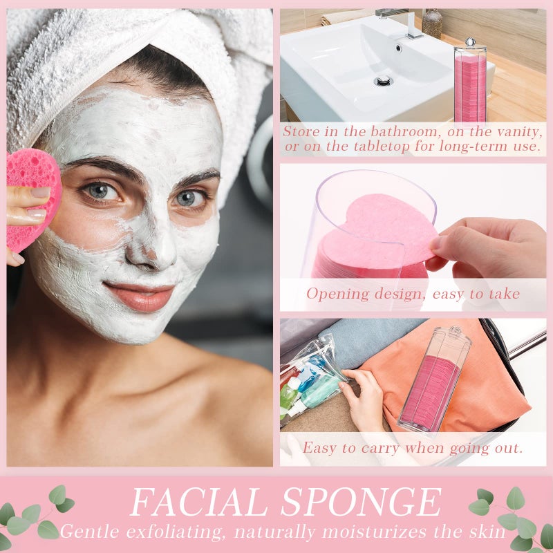 Sieral 120 Pcs Compressed Facial Sponges with Container Disposable Face Sponge Pads for Washing Face Cleansing Exfoliating Esthetician Makeup Removal(Heart,Pink) - Image 3