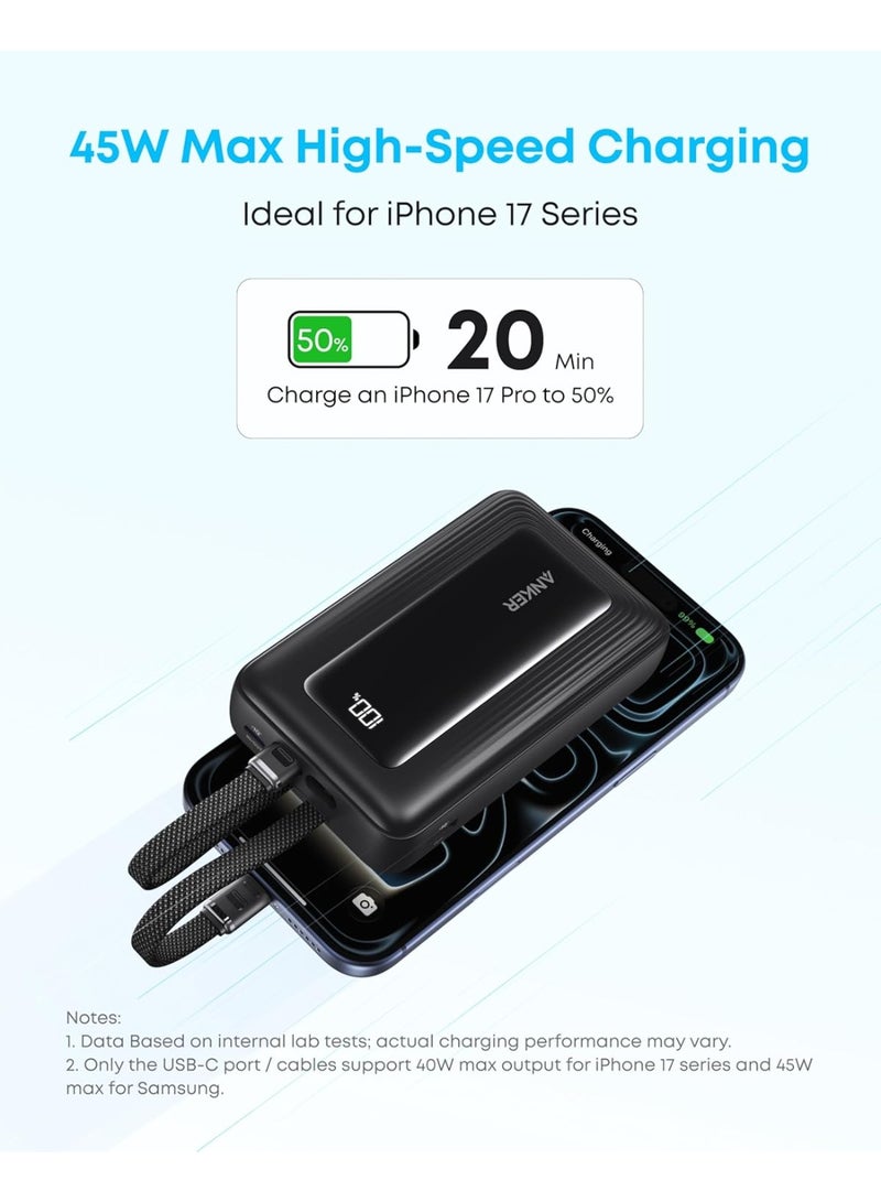 Anker Zolo Power Bank, 45W Max Fast Charging, 20,000mAh Battery Pack with Dual Built-in USB-C Cables, 1 USB-C&A Port, for iPhone 17/16 Series, Samsung, MacBook, iPad, and More - Image 4