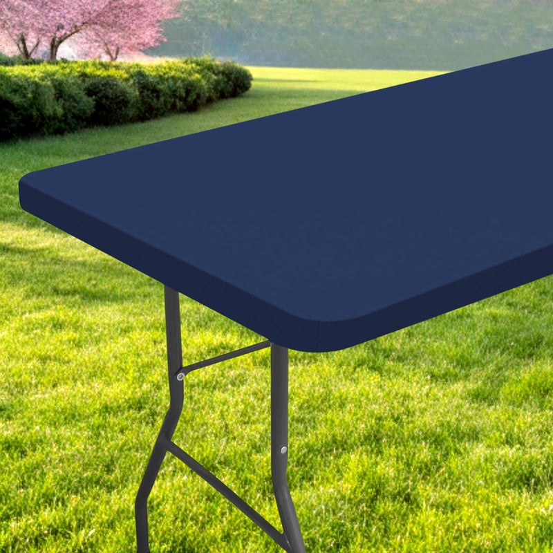 Spotjoy Rectangle Picnic Table Cloth  Waterproof Elastic Fitted Tablecloths  Washable Polyester Table Cover for Camping  Indoor and Outdoor (Navy Blue  30""x48"") - Image 1