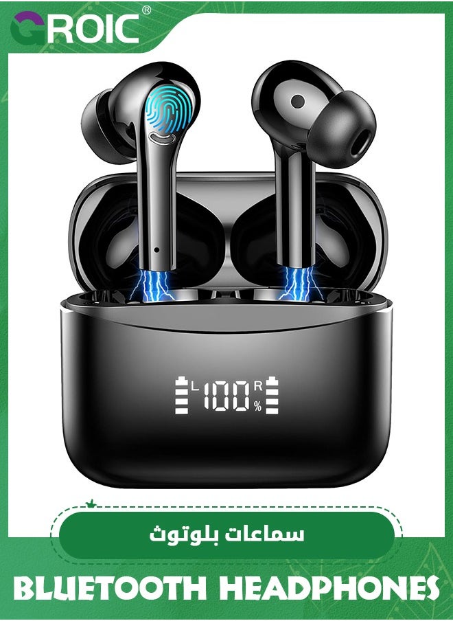 GROIC Wireless Earbuds, Bluetooth 5.3 Headphones Deep Bass Stereo and Noise Cancelling Headphones 36H Playtime LED Power Display Earphones, Ear Buds IP7 Waterproof Wireless Headset with 4 Mic for Sport, TV  - Image 1
