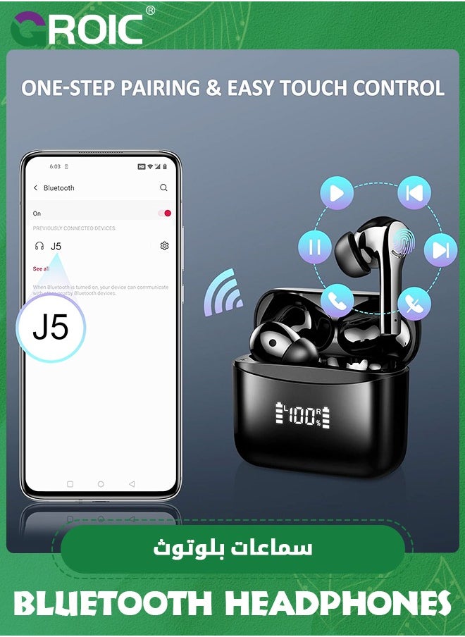 GROIC Wireless Earbuds, Bluetooth 5.3 Headphones Deep Bass Stereo and Noise Cancelling Headphones 36H Playtime LED Power Display Earphones, Ear Buds IP7 Waterproof Wireless Headset with 4 Mic for Sport, TV  - Image 5