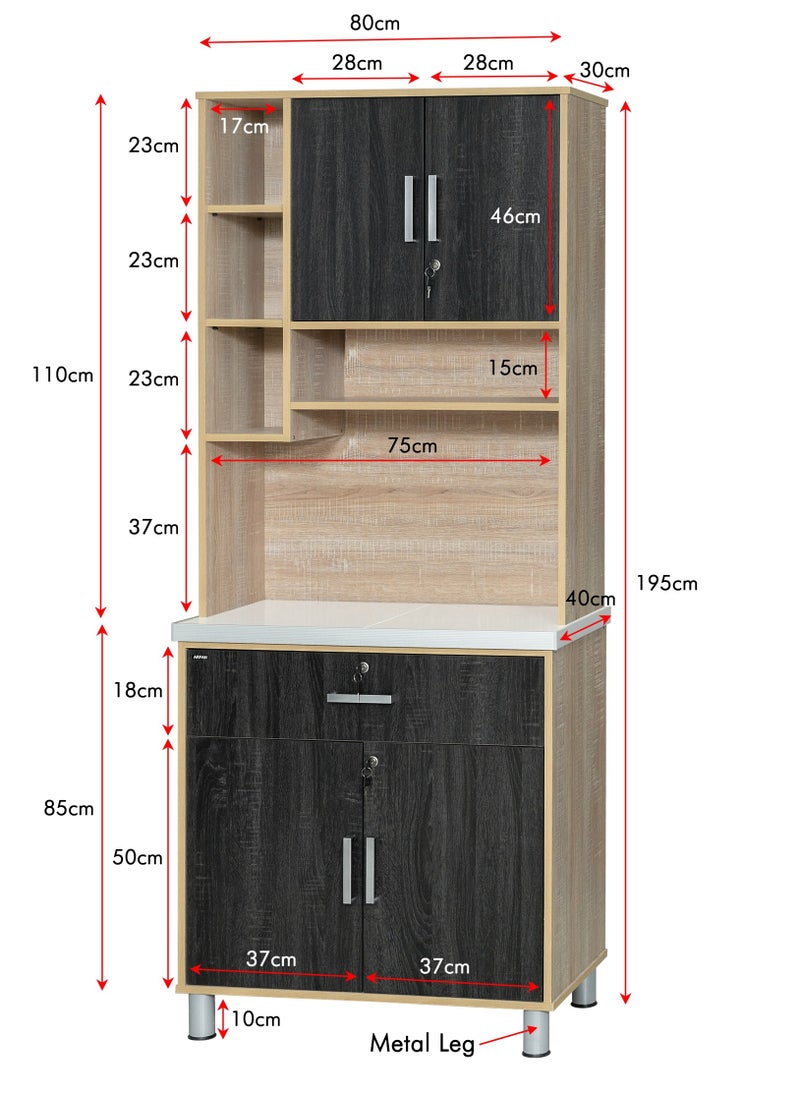 AFT - Modern Storage Cabinet Freestanding Kitchen Pantry Cabinet Microwave Storage Stand with Total of 4-Doors and Drawer Large Storage Space for Kitchen, Dining Room, Living Room. Versatile 2-Door Kitchen Cabinet with Sturdy Tile Top and drawer Stylish Storage Solution. Soft-Closer Doors (Ebony Wood/Sonom oak) Arfan Lake Series - Image 1