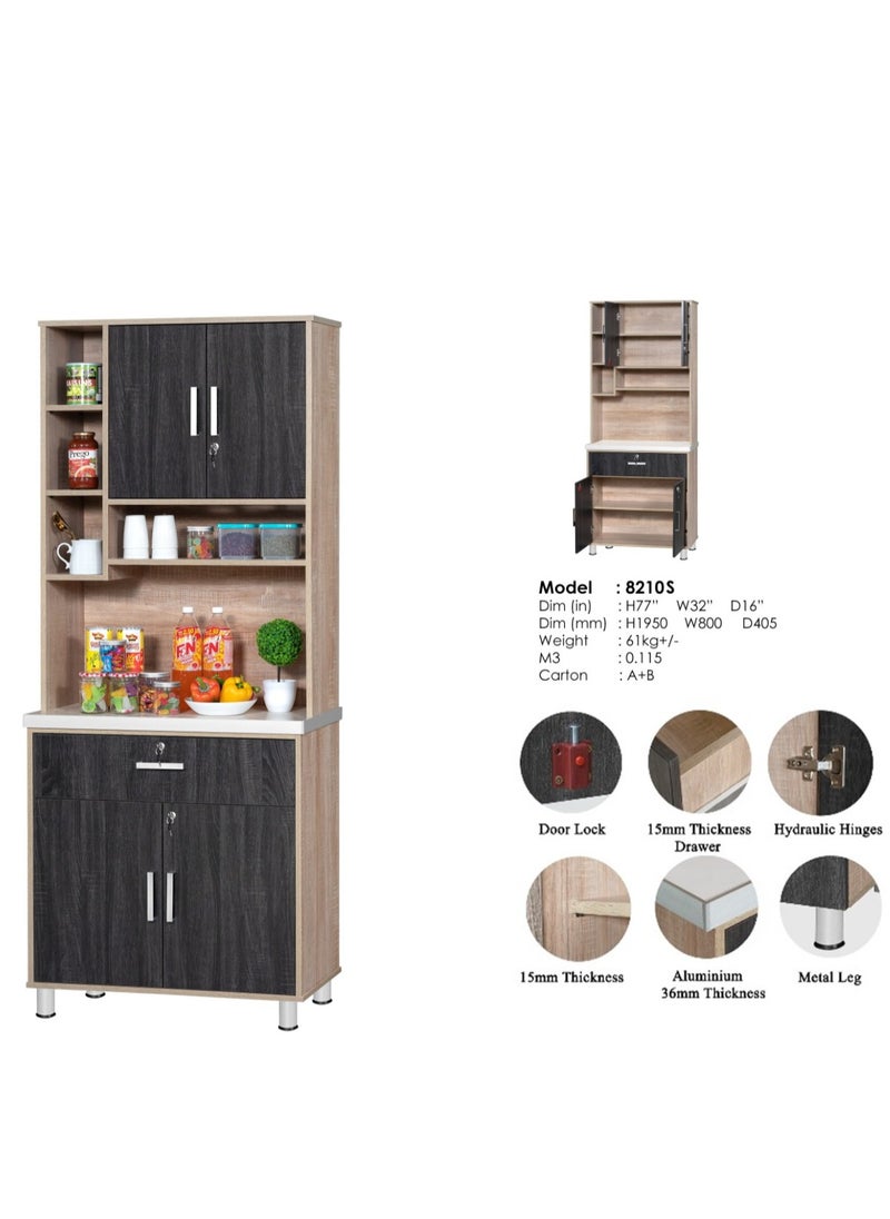 AFT - Modern Storage Cabinet Freestanding Kitchen Pantry Cabinet Microwave Storage Stand with Total of 4-Doors and Drawer Large Storage Space for Kitchen, Dining Room, Living Room. Versatile 2-Door Kitchen Cabinet with Sturdy Tile Top and drawer Stylish Storage Solution. Soft-Closer Doors (Ebony Wood/Sonom oak) Arfan Lake Series - Image 1
