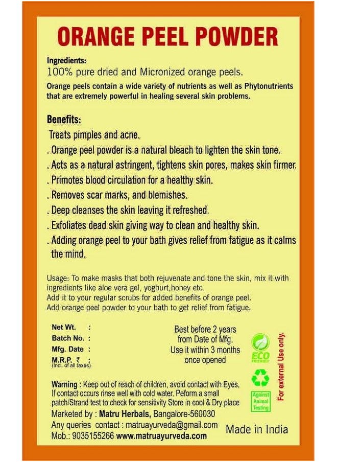 MATRU AYURVEDA ;Vitamin C Orange Peel Powder;For Glowing Skin & Removing Pimples Scars & Boosting Collagen;Skin Whitening &TonerFace Pack;100% Pure & Natural;Sun Tan Remover Narangi Santra Chilka 100G  - Image 4