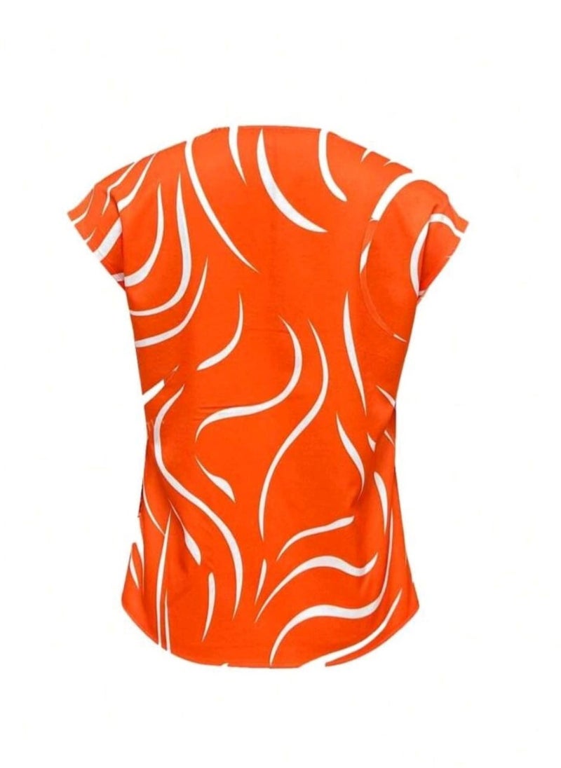 Shein - Women's Casual SHEIN Minimalist Line Print V-Neck Shirt, Spring/Summer - Image 1