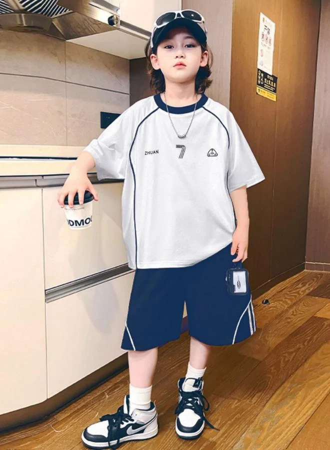 Take Two Boys Text Print Raglan Sleeve T-Shirt and Shorts Set
