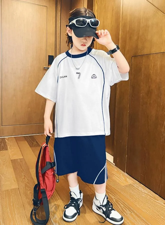 Take Two Boys Text Print Raglan Sleeve T-Shirt and Shorts Set