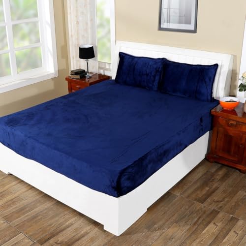 RD TREND 250 GSM Flannel Warm Elastic Fitted Bedsheets for Winter, King Size (78x72x8 Inch), 2 Pillow Covers (18x28 Inch) (Navy Blue, King) - Image 4