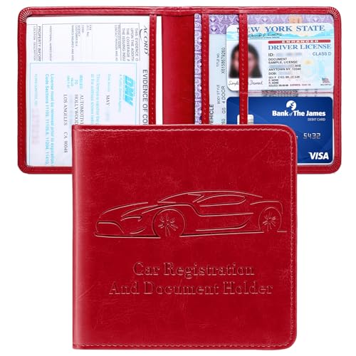 Peisicne Registration and Insurance Card Holder, Vehicle Glove Box Car Organizer with Magnetic Closure, Interior Car Accessories for Documents, Cards, License Storage, 1-Pack Red - Image 1