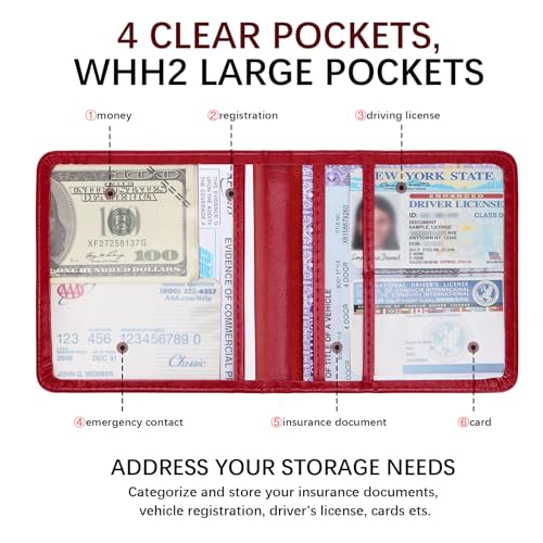 Peisicne Registration and Insurance Card Holder, Vehicle Glove Box Car Organizer with Magnetic Closure, Interior Car Accessories for Documents, Cards, License Storage, 1-Pack Red - Image 4