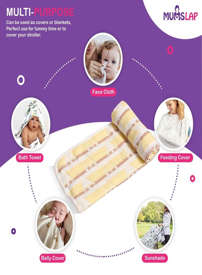 MumsLap Baby Muslin Blanket For Newborn | 6 Layer Gauze Cotton | Soft Swaddle Wrap Blanket/Quilt/Bath Towel/Nursing Cover/Crib Blankets For Boys And Girls (Yellow Crown), 200 tc - Image 2