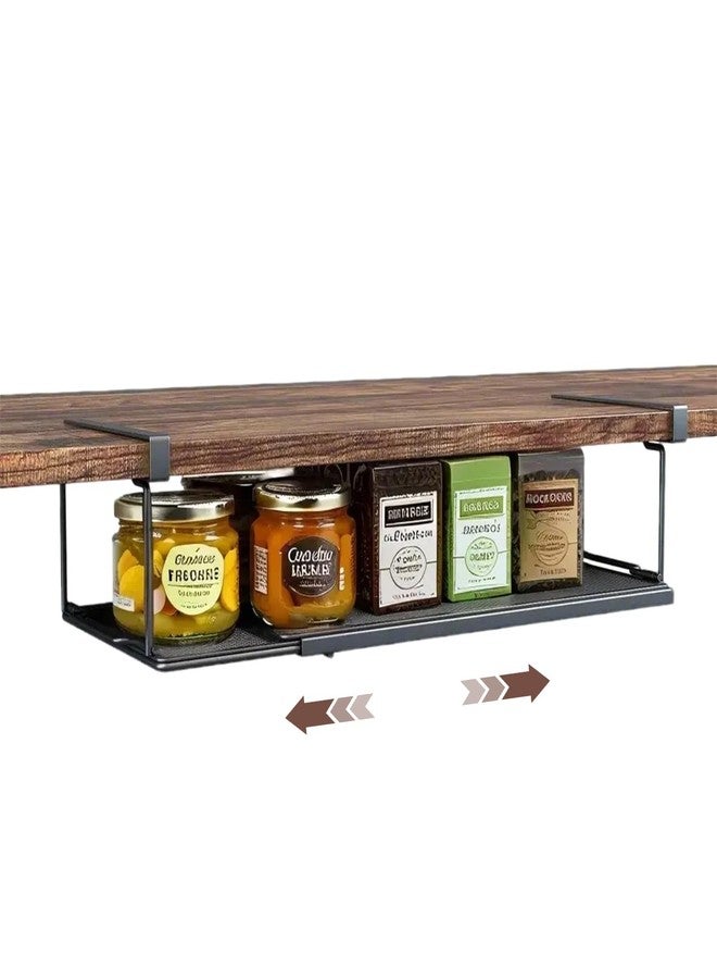 PowerKing Expandable Under Cabinet Shelf, Adjustable Length Under Shelf Storage with Thick Clips 10lbs Capacity for Kitchen, Laundry, Shoe, Under Office Desk & Wardrobe Partition (Black, 5.11''H) - Image 1