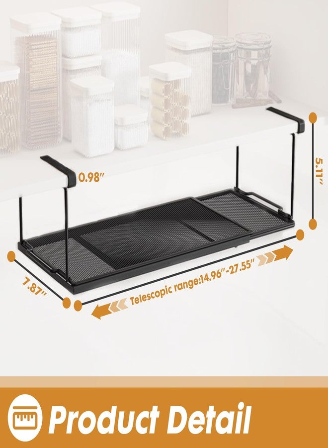 PowerKing Expandable Under Cabinet Shelf, Adjustable Length Under Shelf Storage with Thick Clips 10lbs Capacity for Kitchen, Laundry, Shoe, Under Office Desk & Wardrobe Partition (Black, 5.11''H) - Image 4