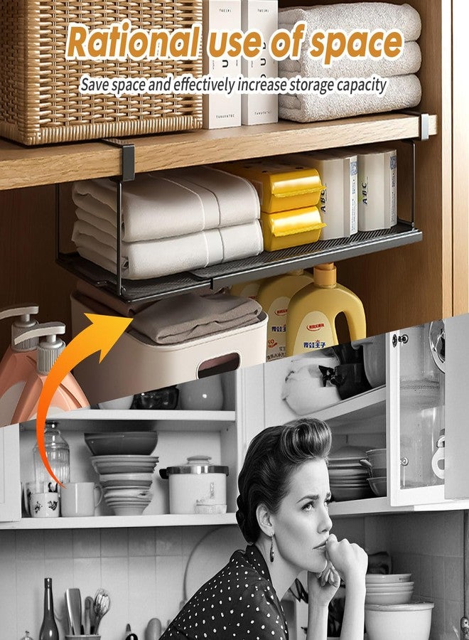PowerKing Expandable Under Cabinet Shelf, Adjustable Length Under Shelf Storage with Thick Clips 10lbs Capacity for Kitchen, Laundry, Shoe, Under Office Desk & Wardrobe Partition (Black, 5.11''H) - Image 2