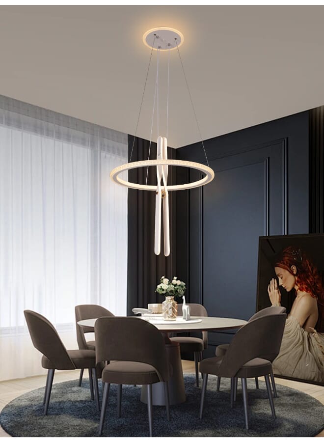 بيست باور ثريا LED أكريليك حديثة 6850 مع 3 مستويات إضاءة، 50 وات، مصباح معلق بشكل دائري مع قاعدة مضيئة، طول قابل للتعديل 90 سم لغرف المعيشة، النوم، وغرف الطعام - Image 1