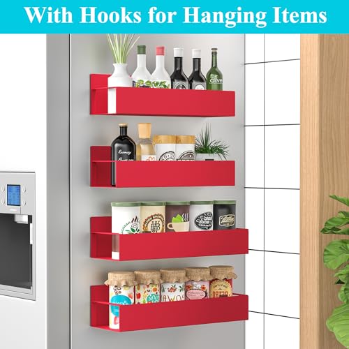 HuggieGems 4 Pack Magnetic Spice Storage Rack Organizer for Refrigerator and Oven, Red Fridge Organizers and Storage - Image 2