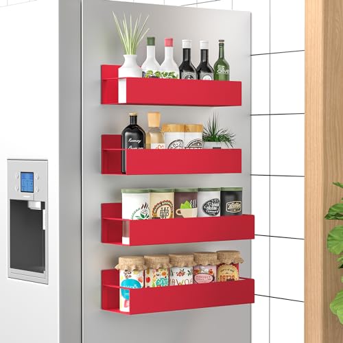 HuggieGems 4 Pack Magnetic Spice Storage Rack Organizer for Refrigerator and Oven, Red Fridge Organizers and Storage - Image 1