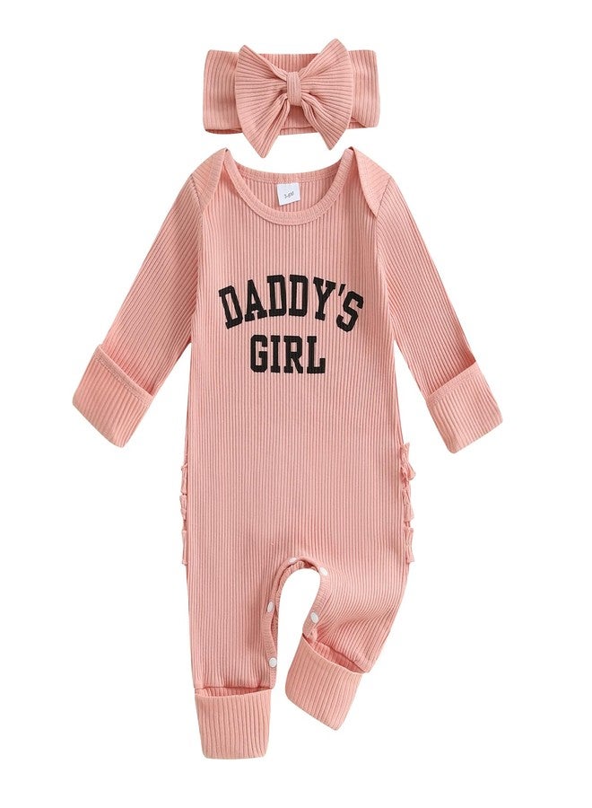 Muspeczenith Newborn Baby Girl Clothes Daddys Girl Long Sleeve Romper Jumpsuit with Headband Preemie Coming Home Outfit - Image 1