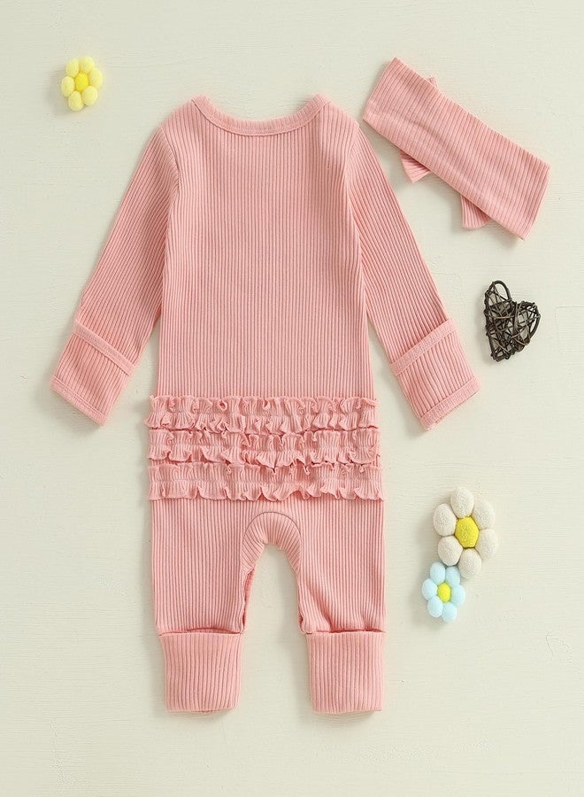 Muspeczenith Newborn Baby Girl Clothes Daddys Girl Long Sleeve Romper Jumpsuit with Headband Preemie Coming Home Outfit - Image 4