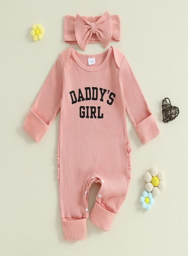 Muspeczenith Newborn Baby Girl Clothes Daddys Girl Long Sleeve Romper Jumpsuit with Headband Preemie Coming Home Outfit - Image 2