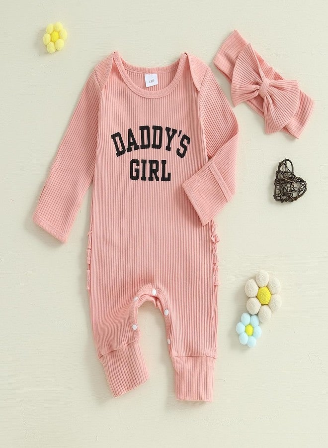 Muspeczenith Newborn Baby Girl Clothes Daddys Girl Long Sleeve Romper Jumpsuit with Headband Preemie Coming Home Outfit - Image 3