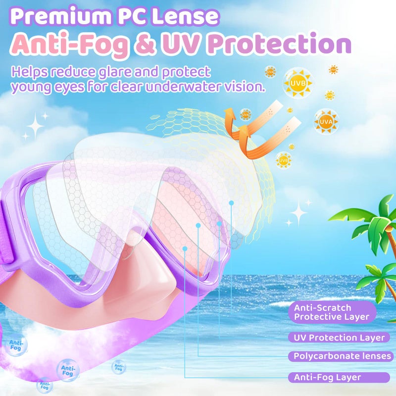 Vvinca Kids Swim Goggles with Nose Cover, Snorkel Diving Mask Fabric Strap Anti Fog Anti Shattered Lens Goggles for Kids 3-15 - Image 4