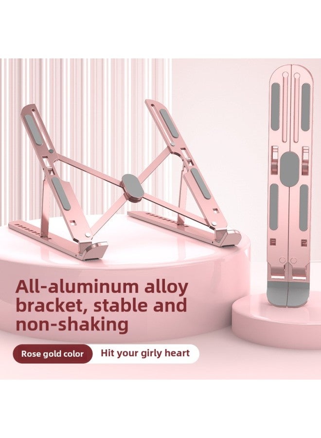 Laptop Stand Desktop Plus Elevated Foldable Portable Support Aluminum Alloy Flat Portable Office Special-Color:Peach Pink  Comes With Storage Bag - Image 1