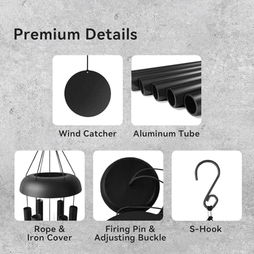 Litu WindChimes Outdoors, 32 Inches Deep Tone Metal WindChimes with 6 Thickened Aluminum Tubes, Wind Chimes for Outside, Memorial Wind Chimes Best Gift for Mom Grandma Women, Black - Image 4